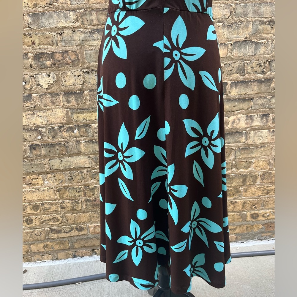 Jessica Howard Ruched Midi Dress Hawaiian Print Floral Chocolate Blue Size 12 - Picture 8 of 10